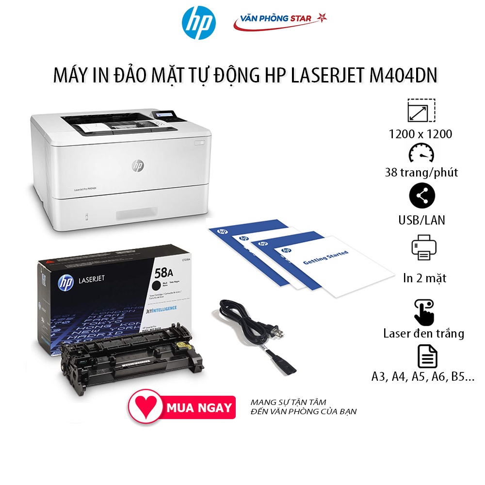 Máy in HP LaserJet Pro M404DN M404DW chính hãng HP. Bảo hành chính hãng 36 tháng