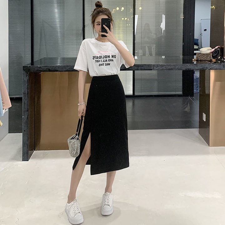 Bộ Áo Thun + Chân Váy Lưng Cao Thời Trang Mùa Hè Hàng Mới 2022 Dành Cho Nữ