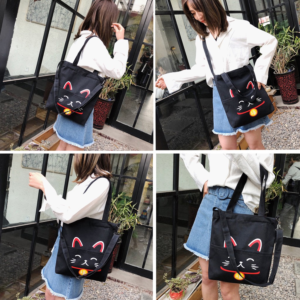 Túi Tote Vải Mèo Thần Tài May Mắn Cute M637