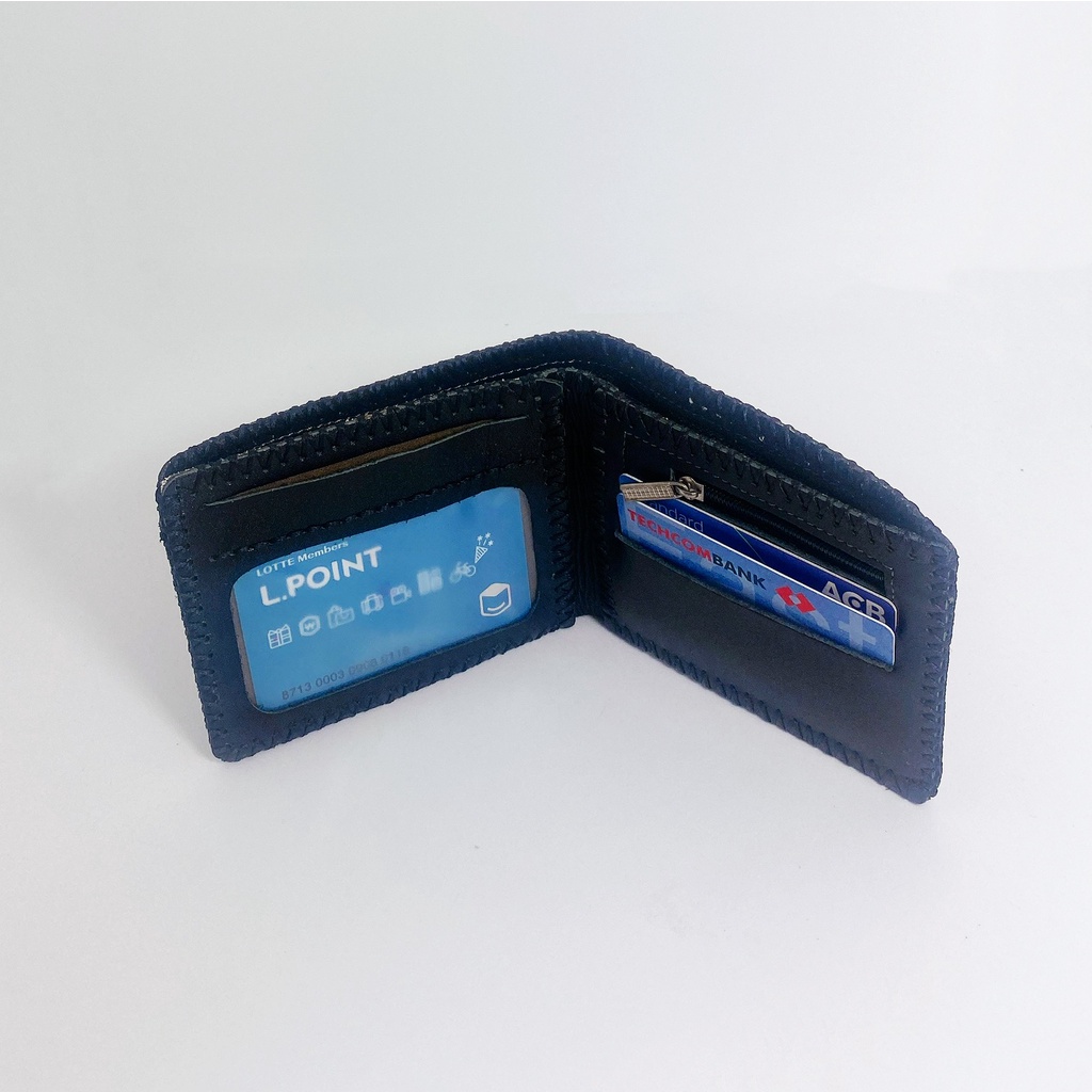 Ví da bò thật cao cấp kiểu ngang khâu viền có khóa dành cho nam thương hiệu Jun Secret KV95 nhiều ngăn đựng màu đen