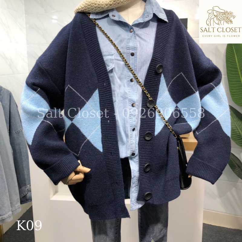 Áo cardigan nữ hoạ tiết caro chất liệu len - K09 | BigBuy360 - bigbuy360.vn