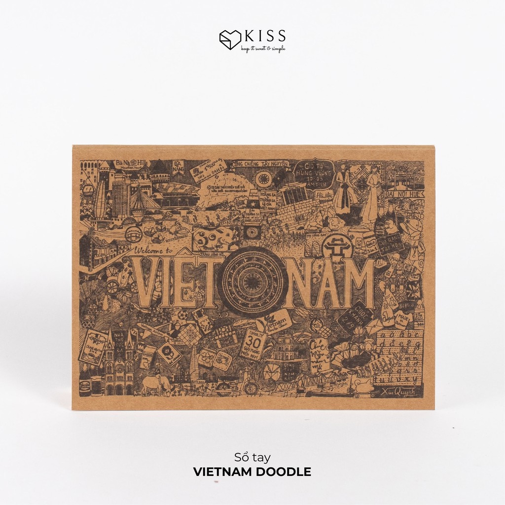 Sổ tay ghi chép A5 Kiss - Sổ tay vintage A5 ,giấy trơn, bìa mềm Vietnam Doodle 13x19cm 60 trang