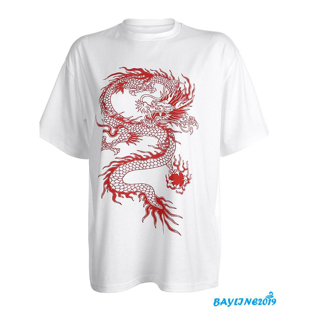 Áo thun tay ngắn họa tiết con rồng Trung Hoa truyền thống cho nữ