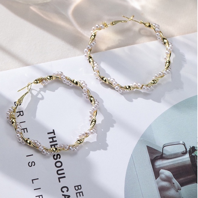 Khuyên Tai Nữ Hình Tròn Đính Ngọc Trai Phong Cách boho Mới