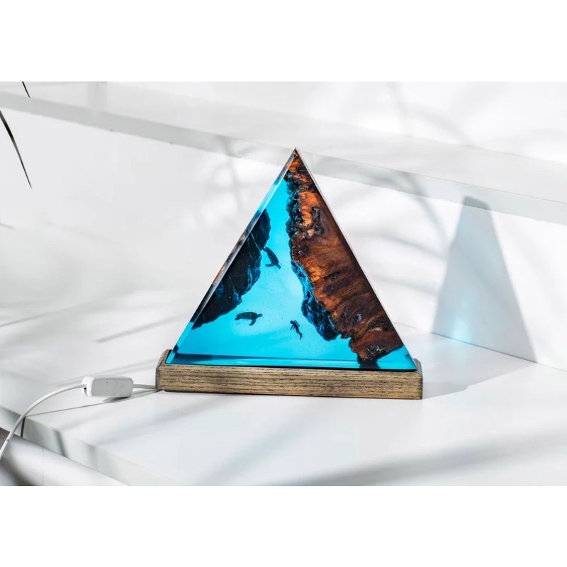 Đèn ngủ Gỗ + resin - Đèn ngủ Đại Dương- Decor Phòng.Lamp Resin epoxy