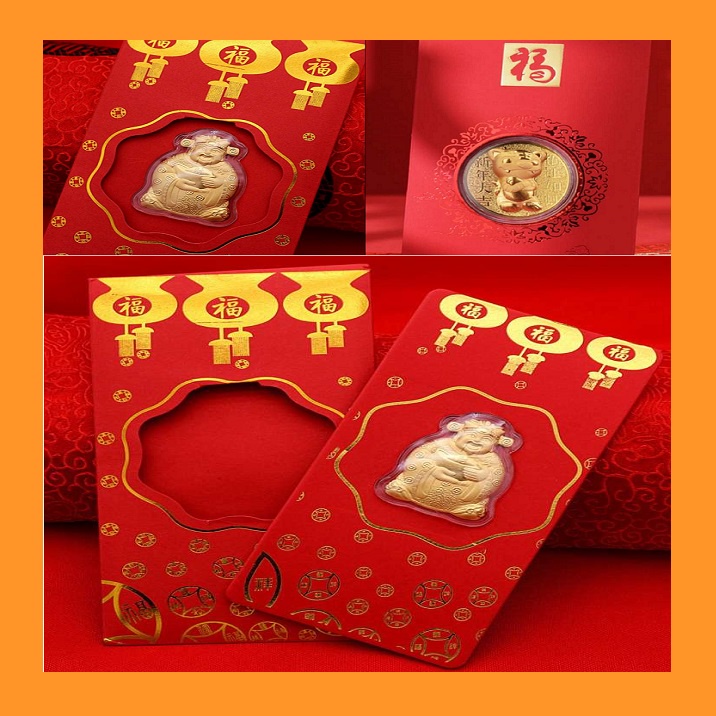 Bao lì xì mạ vàng Tết hình Mèo 2023 - phong bì mừng tuổi Thần Tài may mắn