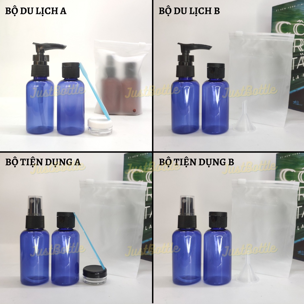 BỘ CHIẾT MỸ PHẨM DU LỊCH 4 MÓN 50ml túi Zip Nhập Khẩu  VỎ CHAI LỌ NHỰA PET Nhỏ Trong suốt Hồng Nâu Đen Trắng Xanh
