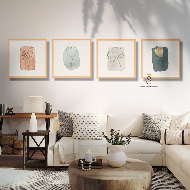 Bộ 04 Tranh Canvas | Tranh Phong Cách Tối Giản 4FSABS001 | Tranh Căng Khung Cao Cấp | Tặng Kèm Đinh Đa Năng