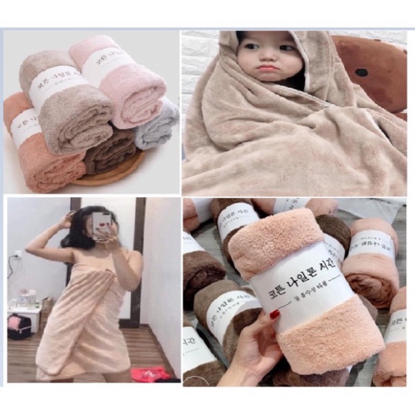 Khăn tắm lông cừu Hàn Quốc màu trơn size lớn 70x140cm nặng 300g cực mềm mại, thấm hút, phù hợp với mọi lứa tuổi