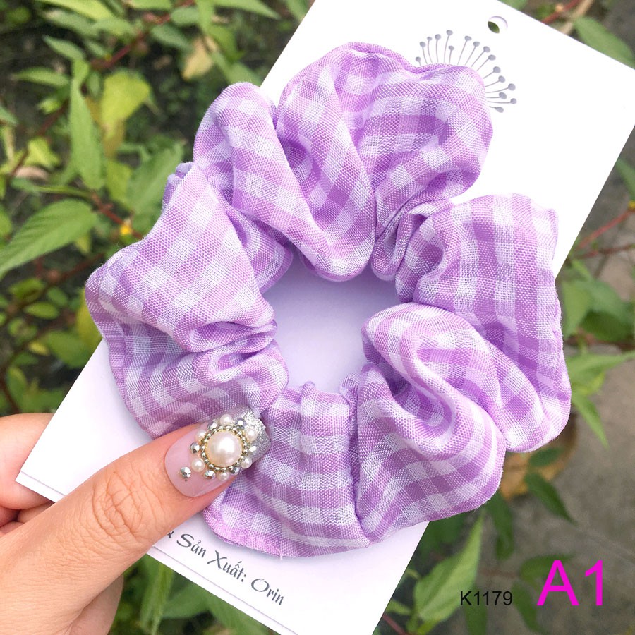 Dây buộc tóc, cột tóc vải scrunchies caro cao cấp Orin K1179