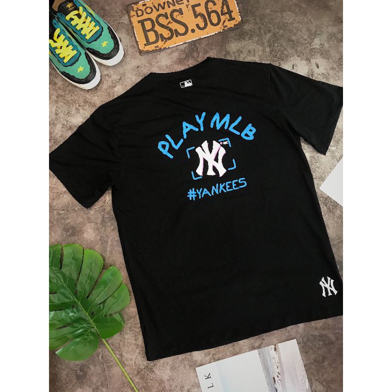 [Ành Thật Kèm Video] Áo Thun Play #Yankees Đen Logo Xanh