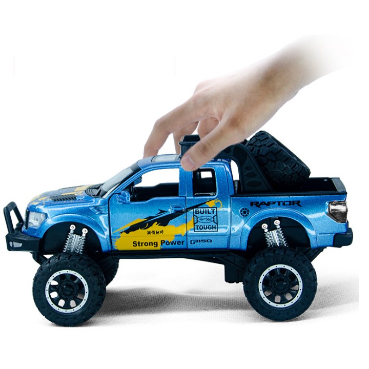 Mô hình xe ô tô Ford Offroad BUILT TOUGH RAPTOR F150 tỉ lệ 1:32 bằng kim loại có đèn và âm thanh