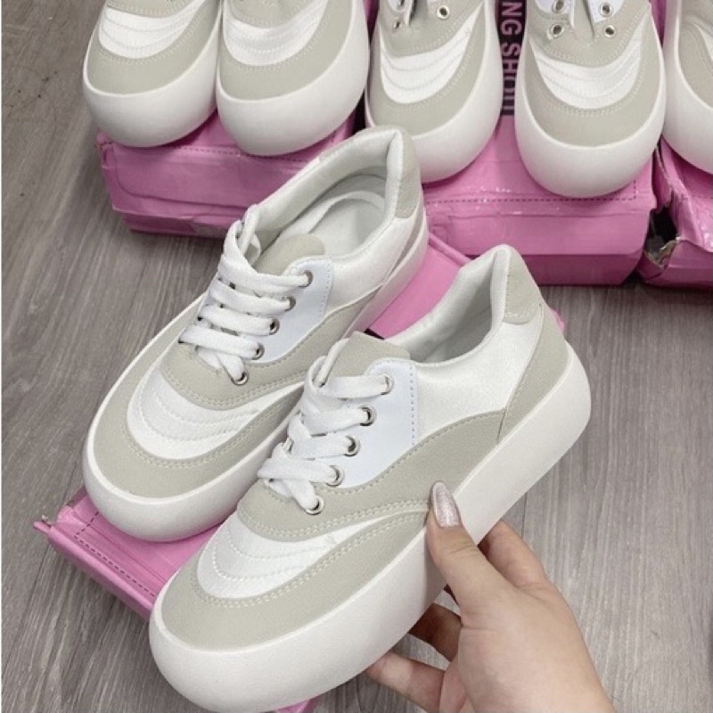 Giày thể thao nữ R.O.S.E xám trắng đế bánh mì êm chân siêu hottrend