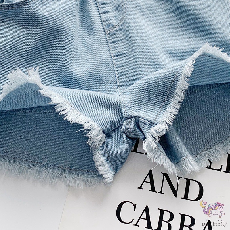 Quần Đùi Jean Lưng Cao Kiểu Hàn Quốc Dễ Thương Cho Bé Gái