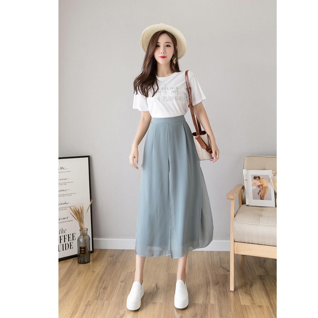 Quần culottes voan chẻ ống rộng