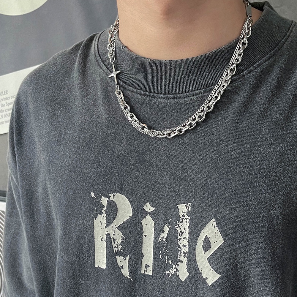 Vòng cổ Hai Lớp Mặt Chữ Thập Phong Cách hip hop Cho Nam