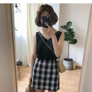 Chân váy chữ A caro