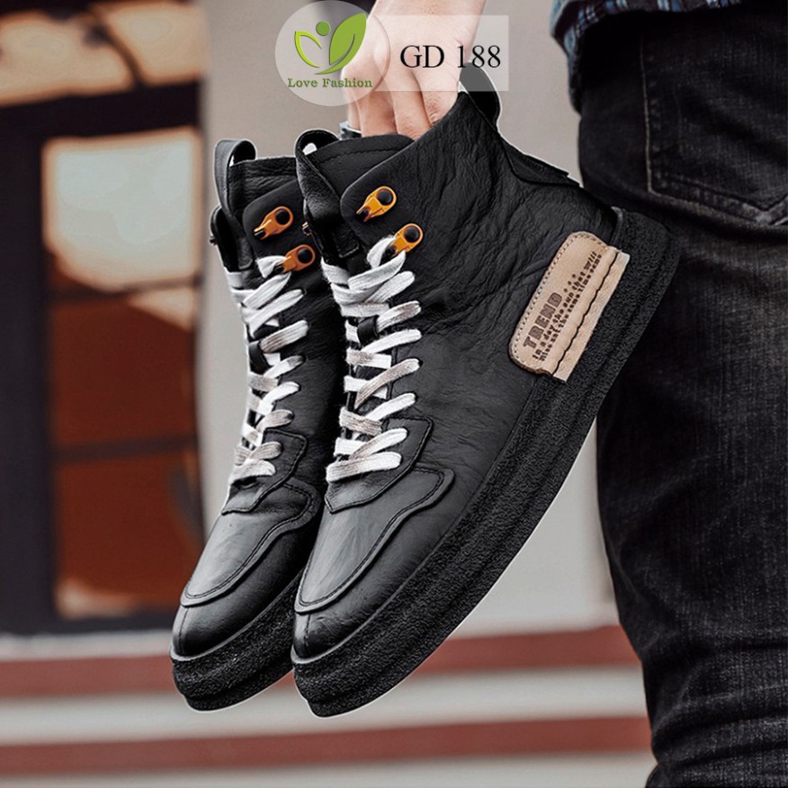 Giày da nam cao cổ màu đen buộc dây cao cấp nhập khẩu GD188