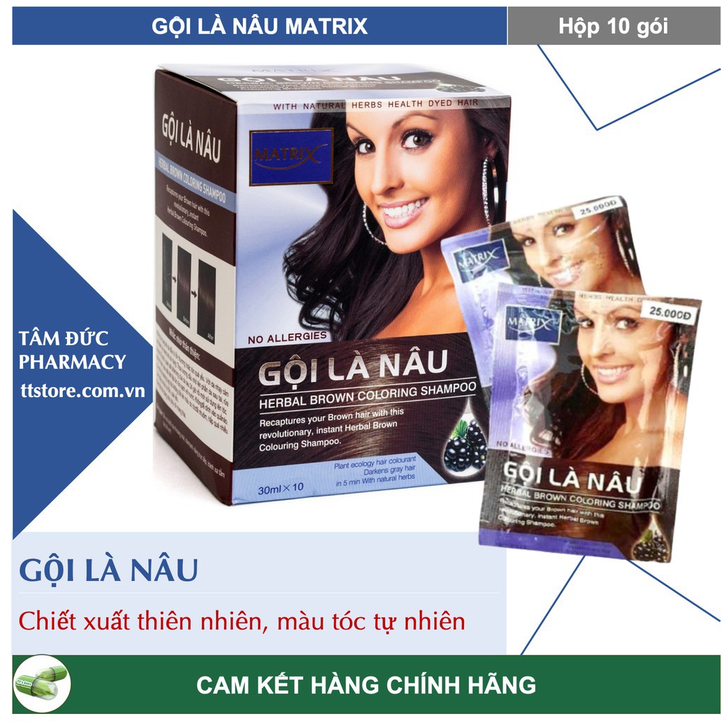 Hộp 10 gói dầu gội nhuộm tóc gội là nâu Matrix