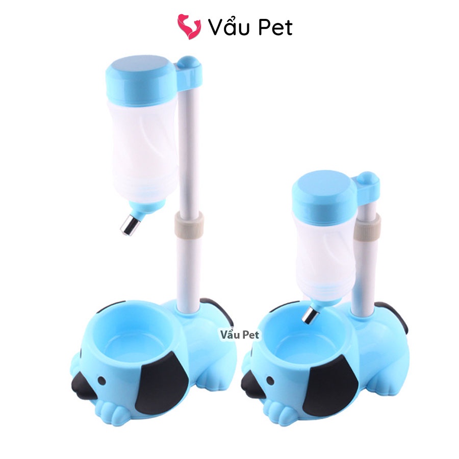 Bình nước tự động kèm khay đựng thức ăn hình con cún cho chó mèo