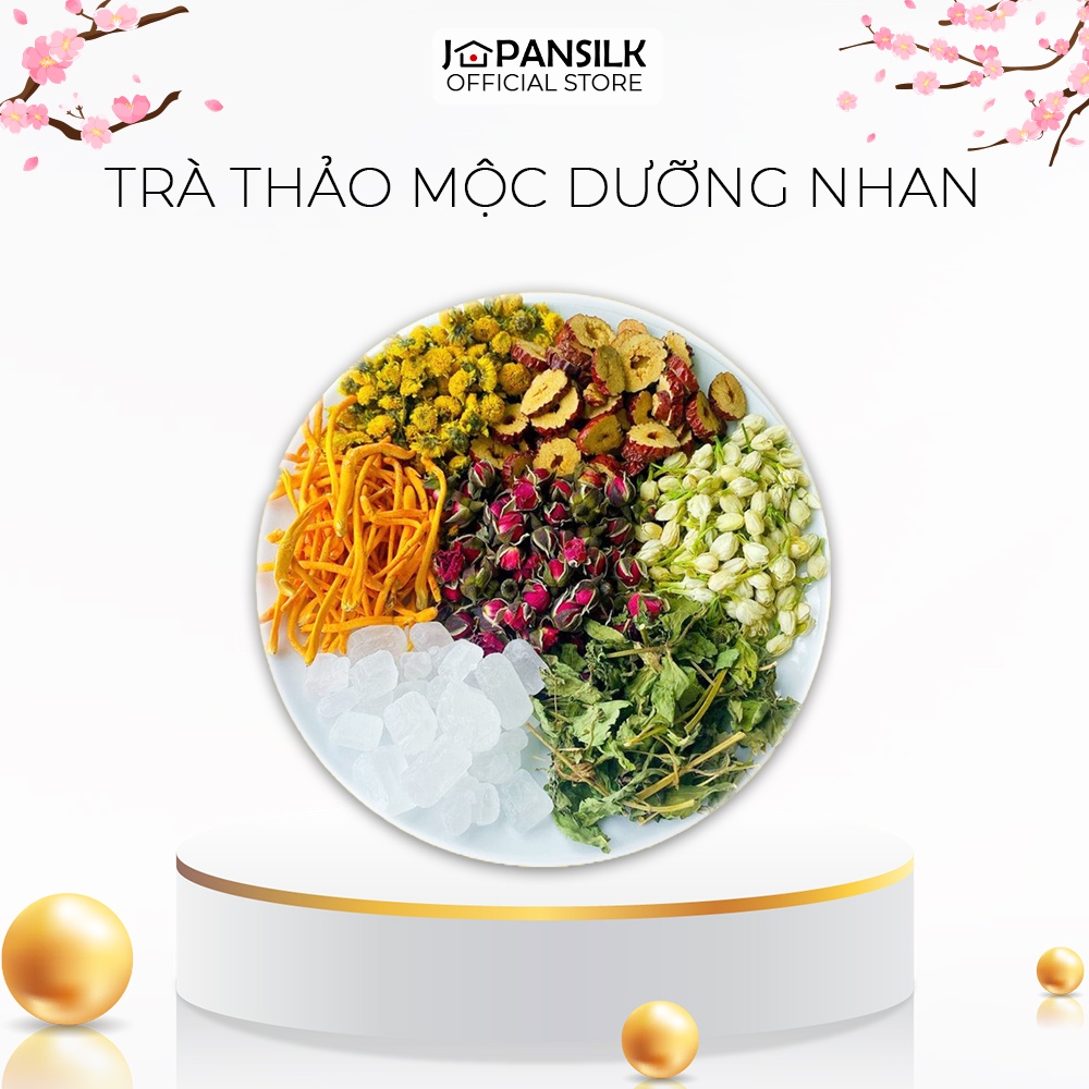 Trà thảo mộc dưỡng nhan gồm đông trùng hạ thảo, hoa cúc vàng, hoa hồng, cỏ ngọt, táo đỏ Mộc Hương Sơn gói 10gr