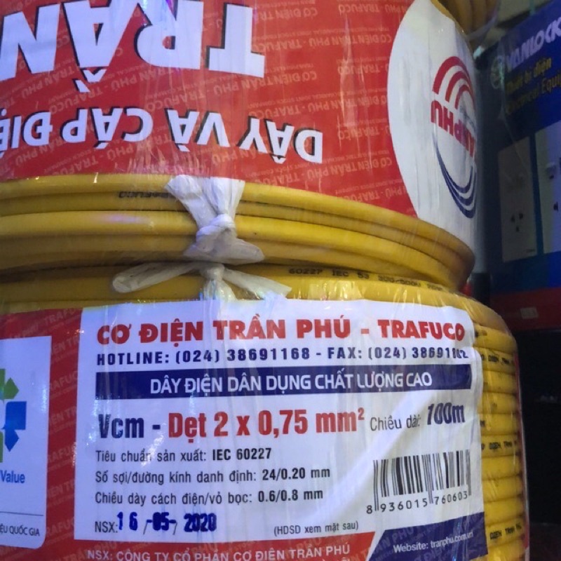 Dây điện trần phú 2x0.75, 2x1, 2x1.5  bảo hành 12 tháng