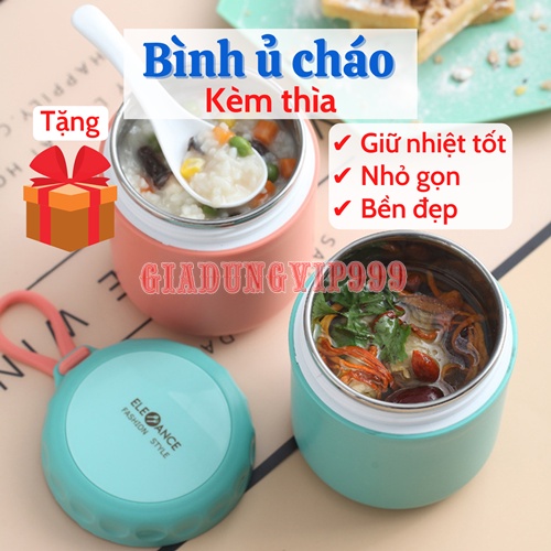 Bình ủ cháo 🔥SALE🔥 Bình cháo giữ nhiệt cao cấp lõi thép không gỉ đựng thức ăn có quai cầm tiện dụng ELEFANCE 430ml