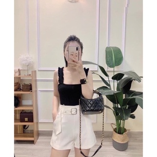 Quần sooc đai kaki cạp cao