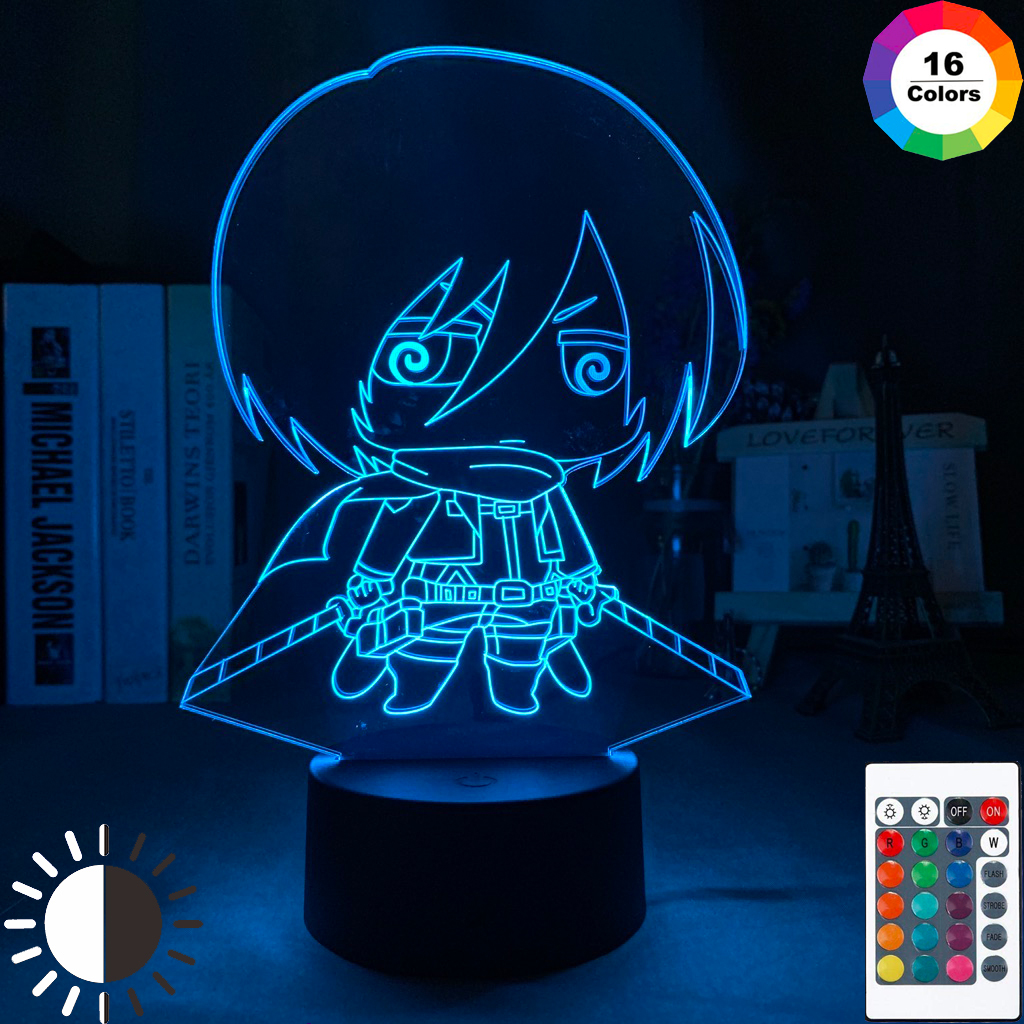 3d Illusion Lamp Attack on Titan Nightlight for Bedroom Decor Mikasa Ackerman Figure LED Table Lamp Birthday Gift for Photo Private Custom