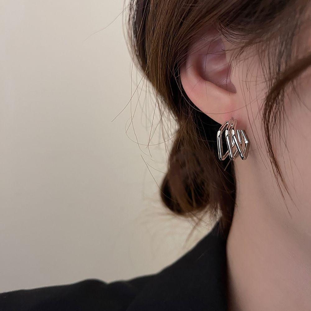 Bông Tai Hình Vuông Nhiều Lớp Bằng Hợp Kim Phong Cách Hàn Quốc Dành Cho Nữ