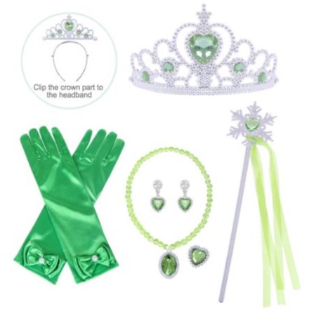 Bộ Phụ Kiện Công Chúa Elsa, Anna, Bạch Tuyết Màu Xanh - Màu Hồng Cho Bé Gái : Có Găng Tay, Vương Miện, Gậy Phép, Khuyên