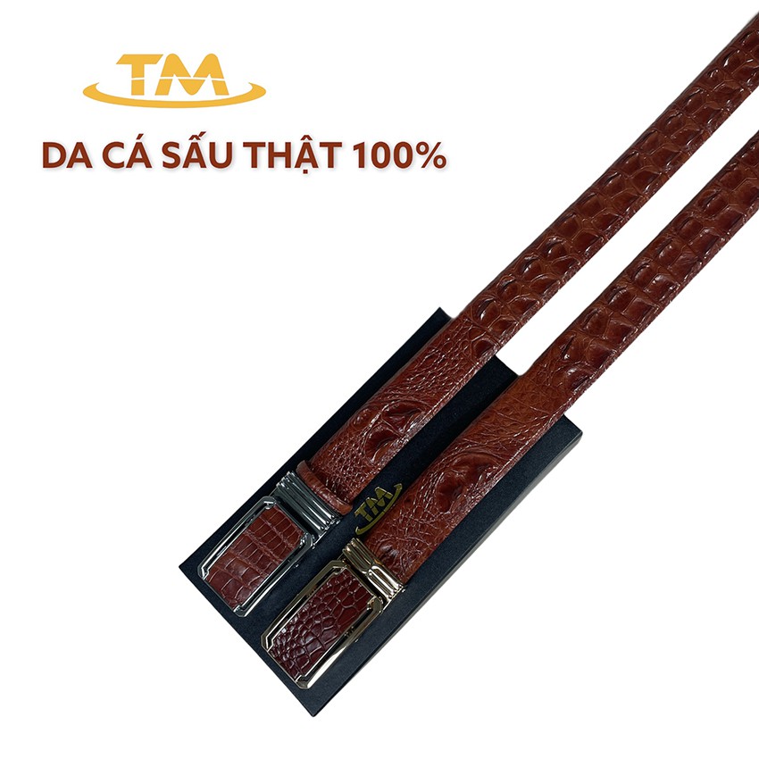 Dây Nịt Cá Sấu Thắt Lưng Nam Da Cá Sấu Liền Nguyên Con Không Nối Bản Rộng 3.8cm Màu Nâu Đỏ Full Hộp Bh 24 Tháng