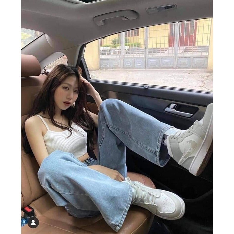 Quần jean nữ ống rộng đen xám phong cách Ulzzang School  - Quần jeans baggy suông JC25