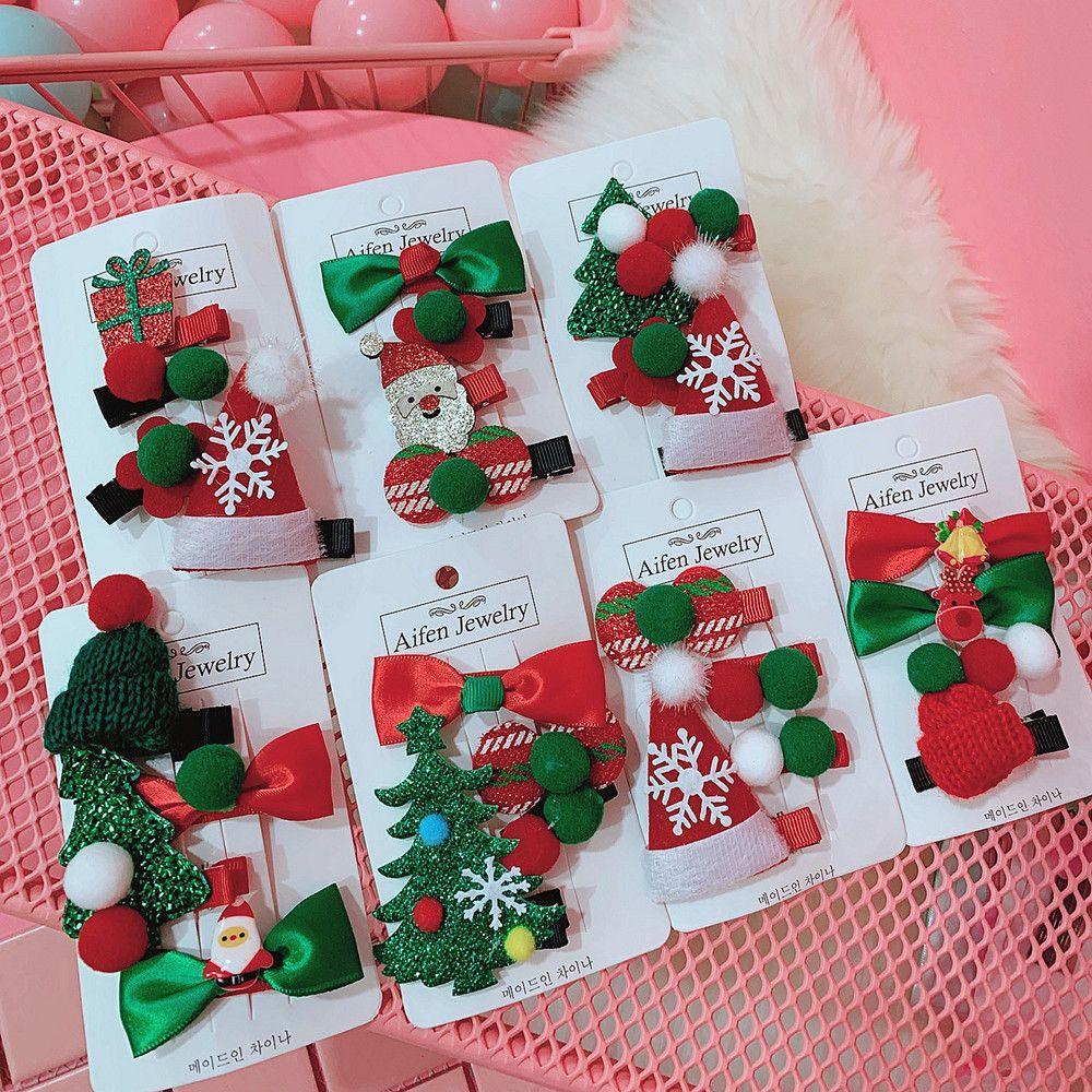 Set 1 / 2 / 4 Kẹp Tóc Hình Ông Già Noel Cho Bé Gái