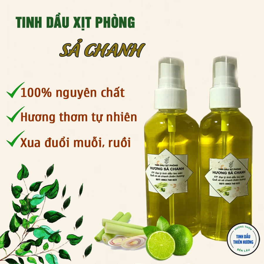 Tinh Dầu Xịt Sả Chanh Nguyên Chất 100ml - Khử Mùi Hôi, Xua Đuổi Ruồi Muỗi, Thanh Lọc Không Khí An Toàn - Hiệu Quả