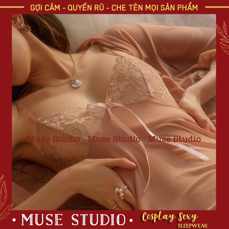 Váy đầm hai dây sexy phối ren xuyên thấu siêu gợi cảm (không kèm áo choàng)