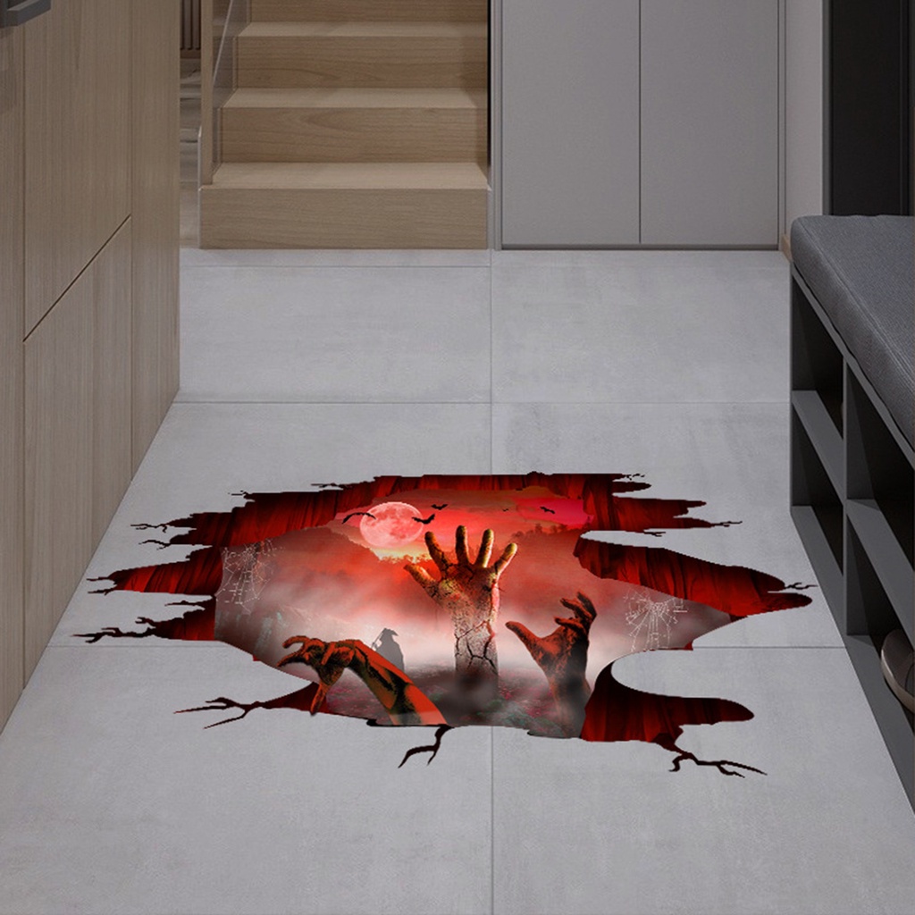 1 Set 2 Miếng Dán Sàn Nhà Hình Bàn Tay Gãy Trang Trí Halloween