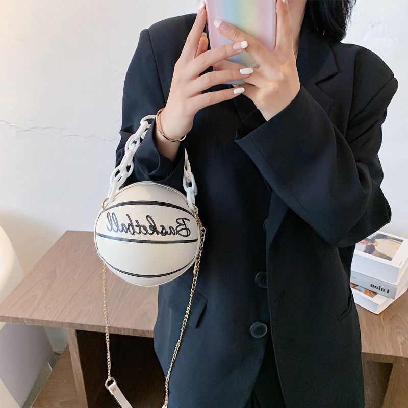 Túi Xách Da PU Hình Quả Bóng Rổ ONERI Phối Dây Xích Đeo Vai Sành Điệu Cho Nữ