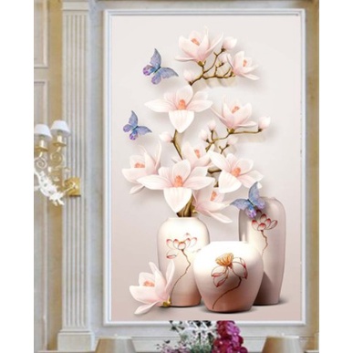 TRANH THÊU CHỮ THẬP 3D - BÌNH HOA NGỌC LAN LV3261 (57X70)