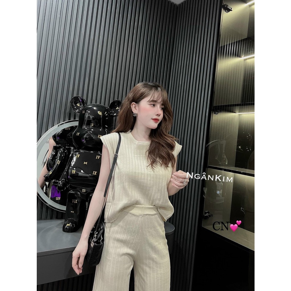 Set bộ len gân sát nách quần suông