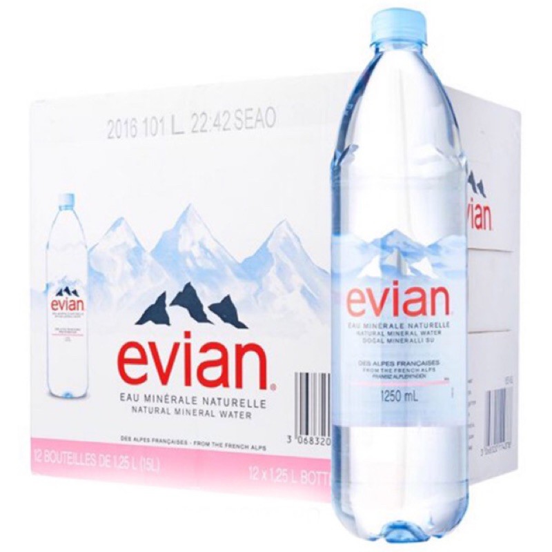 [HCM] 1 thùng nước suối Pháp - nước khoáng EVIAN - 1250ml x 12 chai