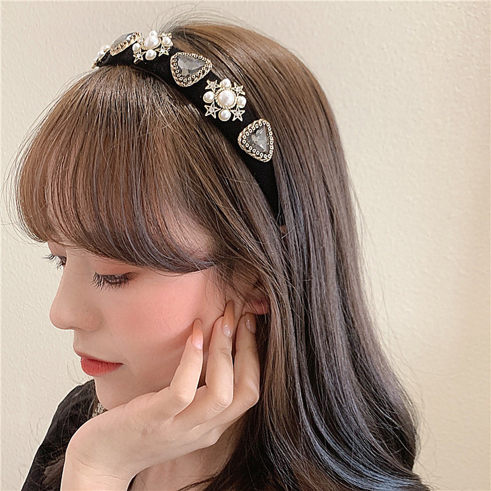 Băng Đô Cài Tóc Bản Rộng Đính Ngọc Trai Thanh Lịch Cho Nữ