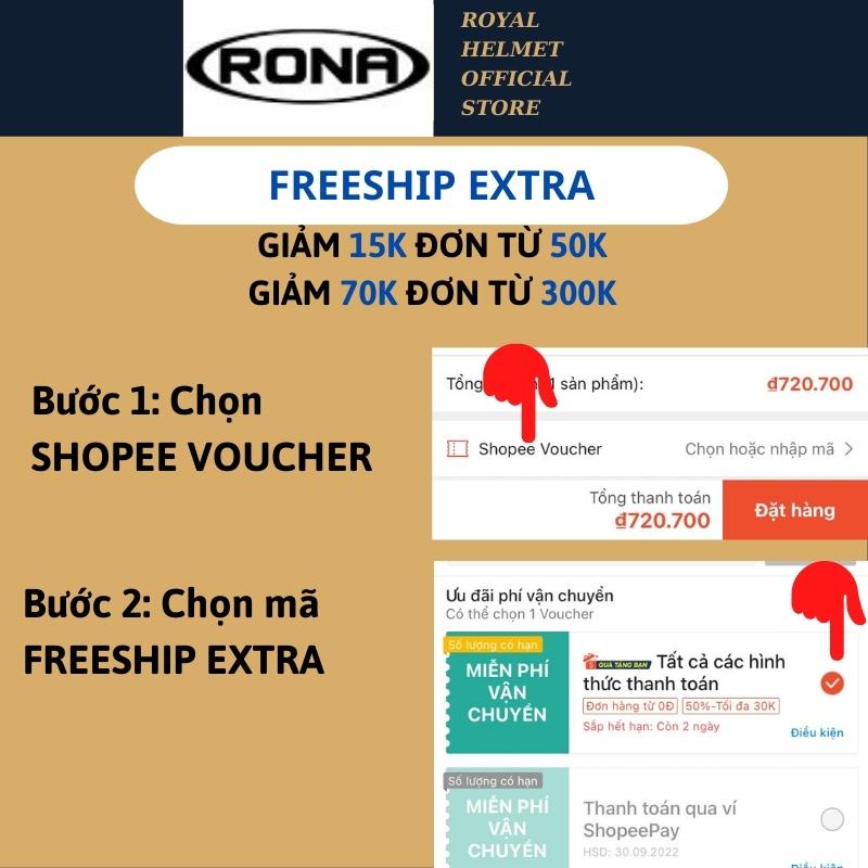 Mũ bảo hiểm 3/4 RONA R8 kèm kính phi công cao cấp chính hãng, freeship, bảo hành 12 tháng