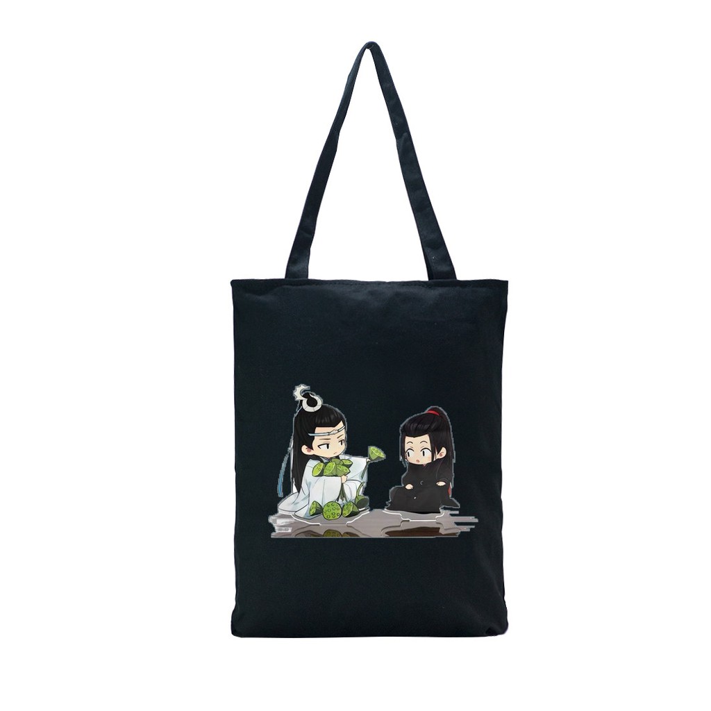 Túi tote vải đen in hình Bác Quân Nhất Tiêu chibi M03