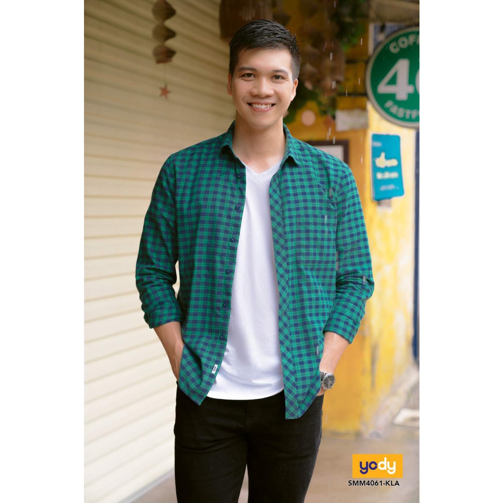 Áo sơ mi nam YODY vải flannel kẻ caro bền màu hạn chế nhăn SMM4061