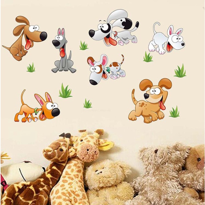 Decal trang trí tường - Những chú chó vui đùa với nhau