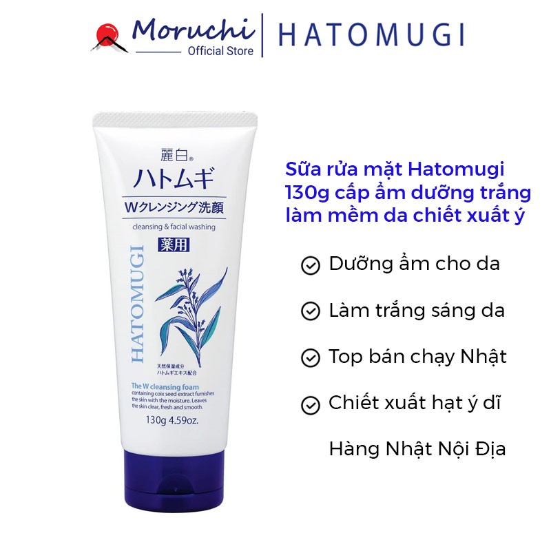 Sữa rửa mặt Hatomugi 130g cấp ẩm dưỡng trắng chiết xuất ý dĩ Hàng nội địa Nhật Moruchi