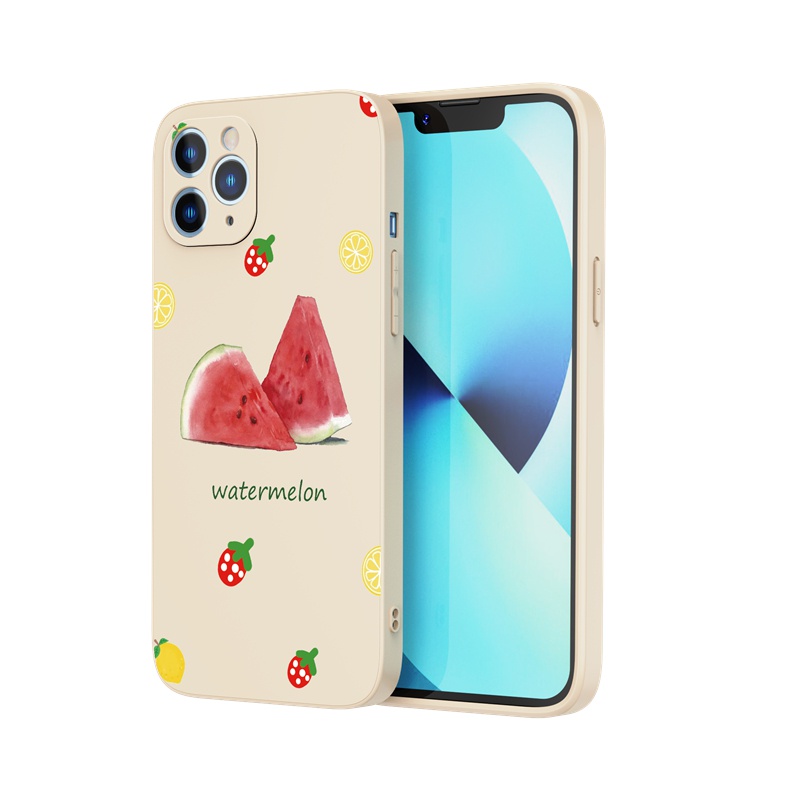 Ốp lưng iphone Ốp điện thoại SUNTAIHO silicon mềm họa tiết dưa hấu và chanh cho iPhone 13 12 11 Mini Pro X XR XS Max 7 8 Plus