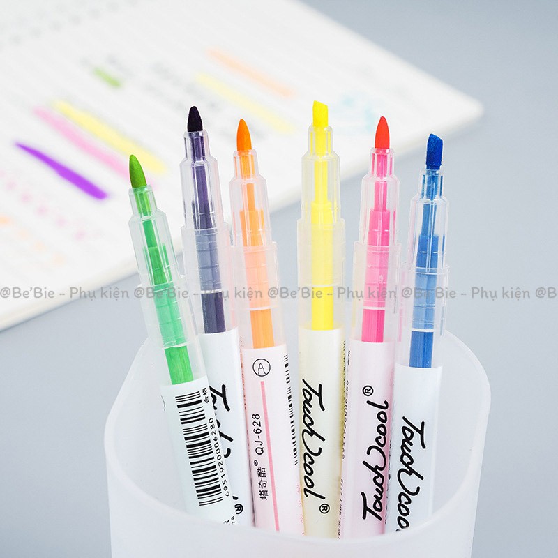 Set túi 6 bút dạ màu neon học sinh BeBie - BP254