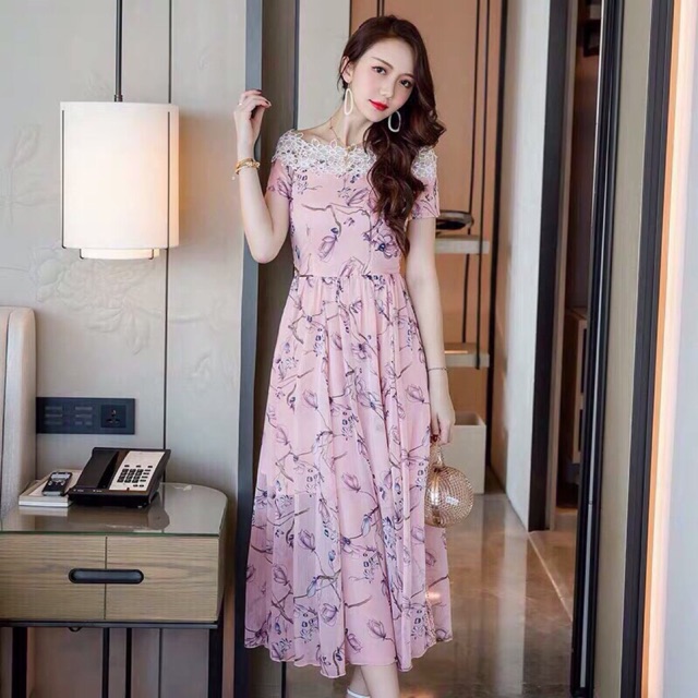 Đầm công sở, đầm maxi, đầm dự tiệc-đầm maxi hoa trễ vai